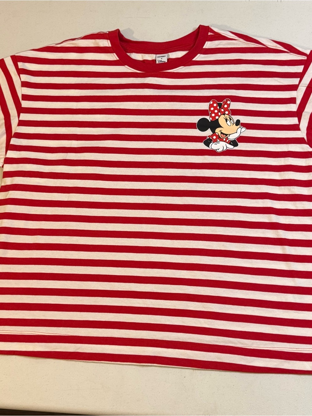 Old Navy x Disney Minnie Mouse Women’s Large Red White Striped Graphic T-Shirt
